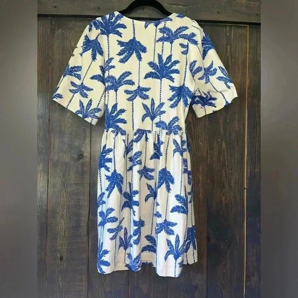 Cotton Jersey Wrap Dress in floral Print Size M, palm, vacation, casual E6 - Picture 4 of 10